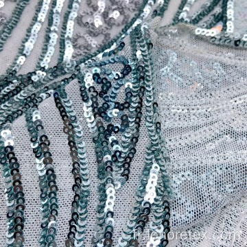 Motif d&#39;ondulation tricoté tissu de broderie en maille de paillettes 3mm